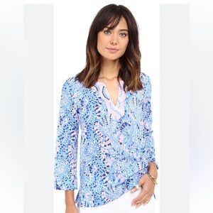 LILLY PULITZER XL Amelia Island V neck cotton loose fit coastal woman blouse